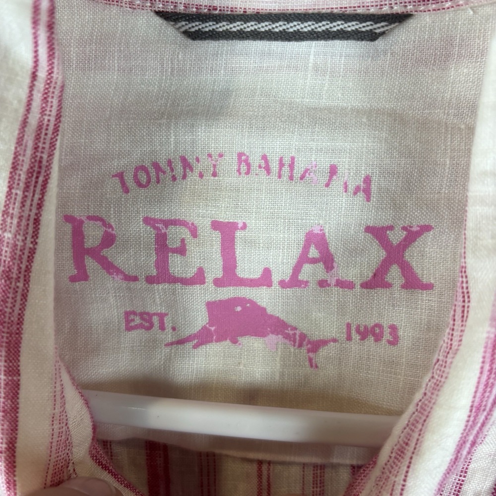 Tommy Bahama Shirt Mens L Pink Stripe Linen Long Sleeve Beach Relax Beach - Picture 3 of 7